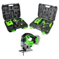 Kit de Ferramentas a Bateria JBM com Berbequim Percutor, Pistola de Impacto 1/2" e Serra de Recortes
