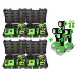 Pack 4 Pistolas de Impacto Brushless a Bateria 1/2" JBM + 4 Candeeiros Portáteis 60035