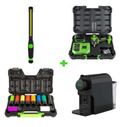 Conjunto JBM com Chave de Impacto a Bateria 1/2″, 10 Chaves de Caixa, Candeeiro COB e Cafeteira