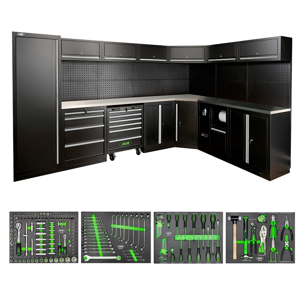 Conjunto de Mobiliário Modular de Oficina JBM 43 Peças Inox e Aço 3440x2160x1950mm