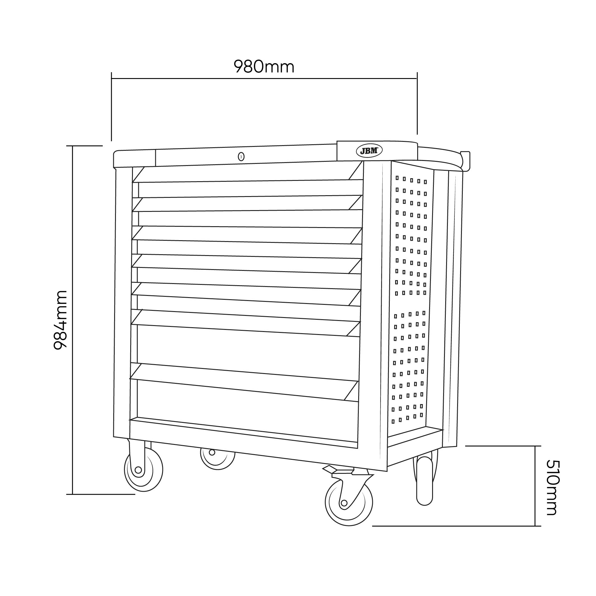 Carro de Ferramentas JBM XL 7 Gavetas Vermelho 980x510x984mm