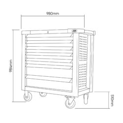 Carro de Ferramentas XL 7 Gavetas JBM 199 Peças 300kg
