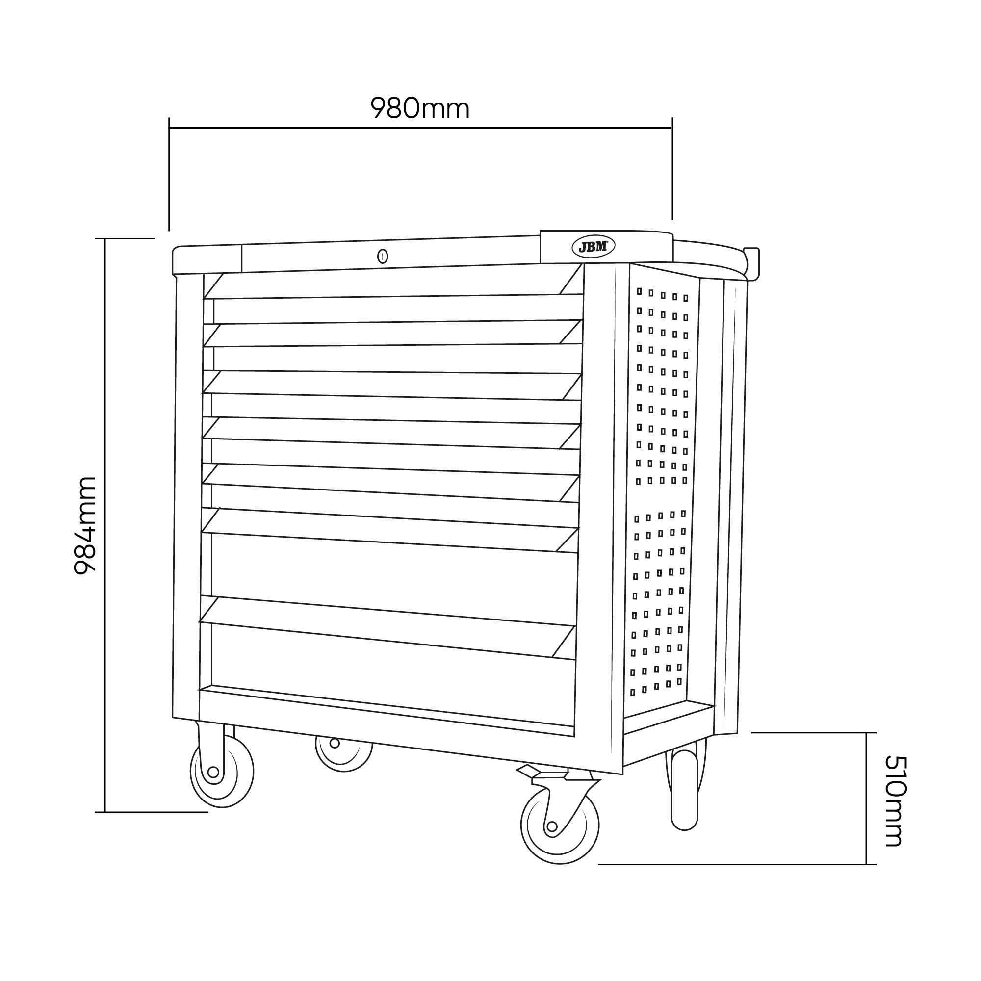 Carro de Ferramentas XL 7 Gavetas JBM 199 Peças 300kg