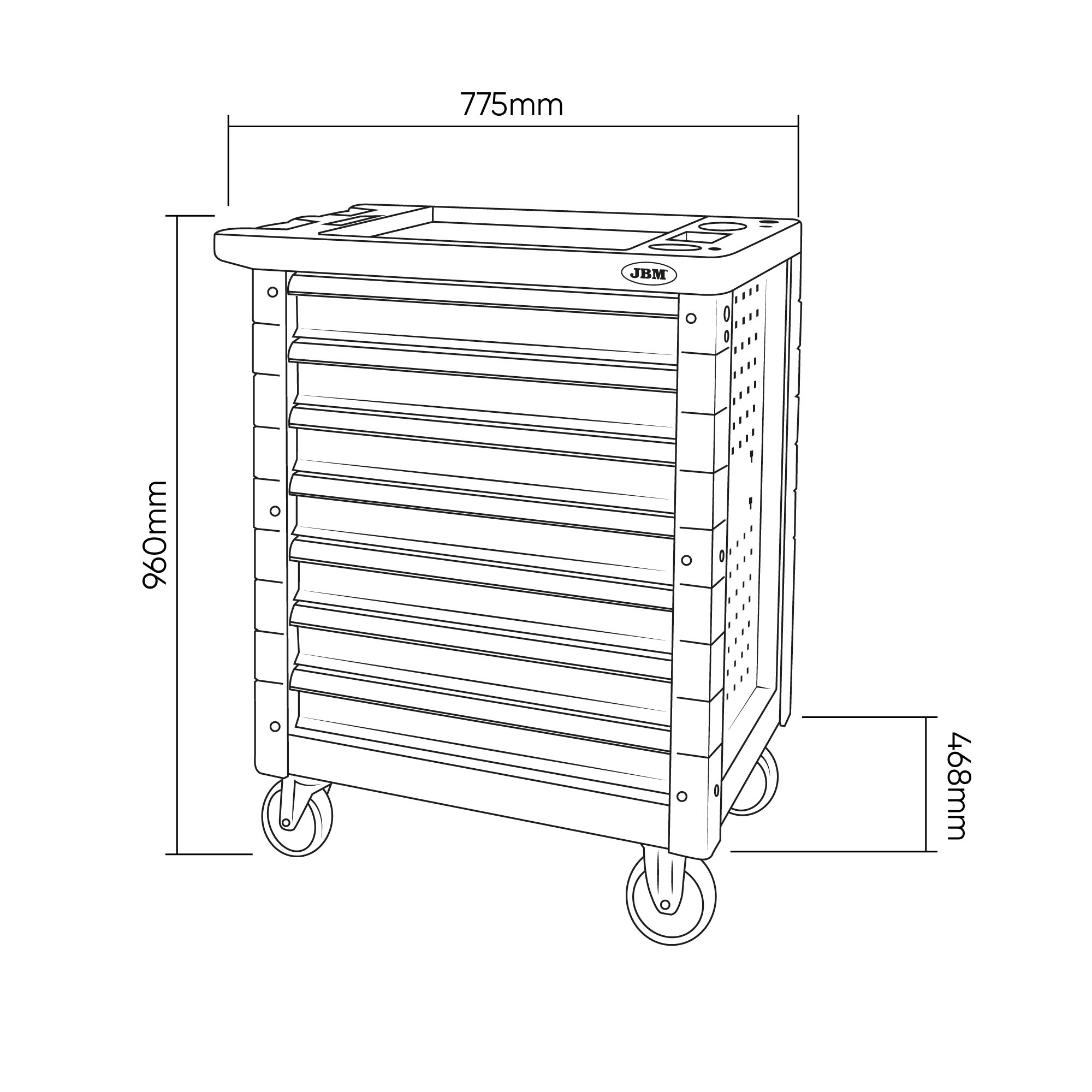 Carro de Ferramentas JBM 7 Gavetas 300kg Verde