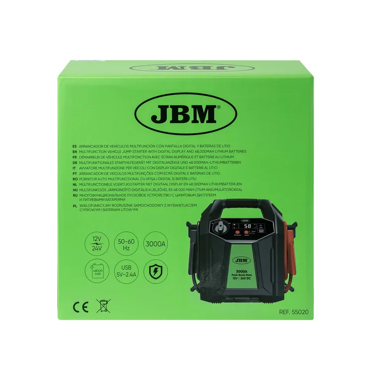 Arrancador de Veículos Multifunção JBM 12/24V 48.000mAh