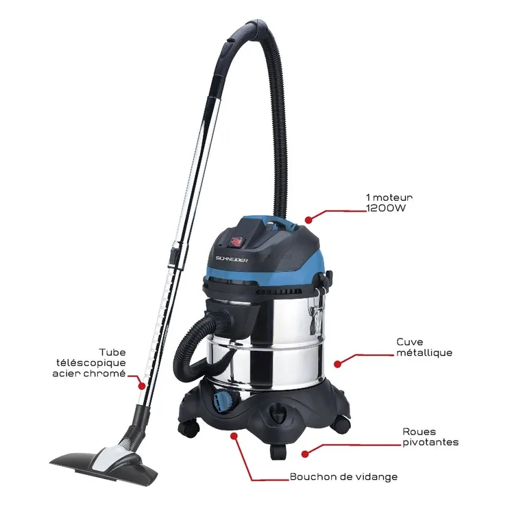 Aspirador de Líquidos e Pó SCHNEIDER 20 L 1200 W 230 V Inox - Image 3