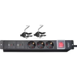 Bloco Multiprises HAZET 3 Tomadas 2 USB com Interruptor