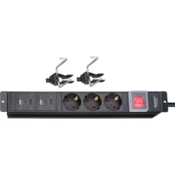 Bloco Multiprises HAZET 3 Tomadas 2 USB com Interruptor
