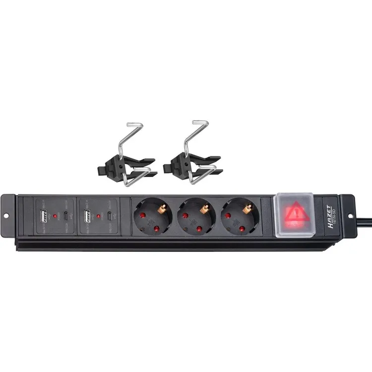 Bloco Multiprises HAZET 3 Tomadas 2 USB com Interruptor
