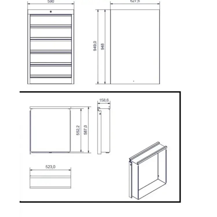 Caixa de gavetas METALWORKS DELK5 5 gavetas aço soldado