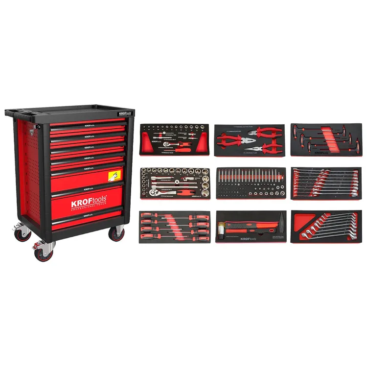 Carro de Ferramentas 7 Gavetas 173 Peças KROFTOOLS Vermelho