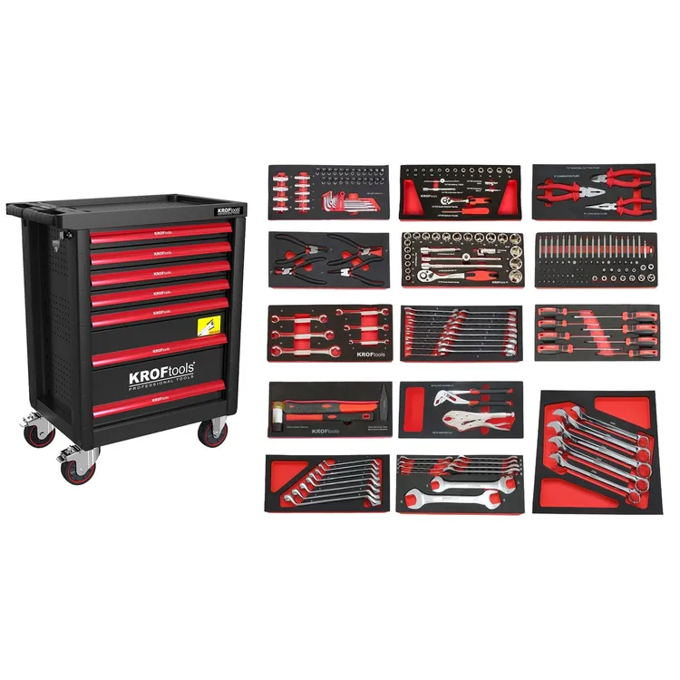 Carro de Ferramentas 7 Gavetas 236 Peças KROFTOOLS Preto