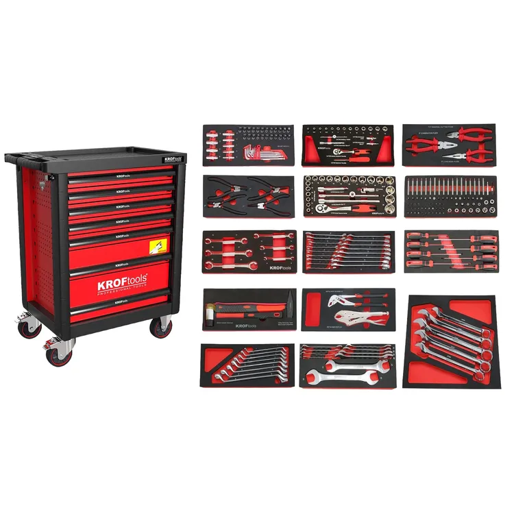 Carro de Ferramentas 7 Gavetas 236 Peças KROFTOOLS Vermelho