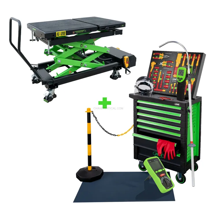 Carro de Ferramentas JBM 7 Gavetas Verde Especial VDE com Mesa Hidráulica para Baterias
