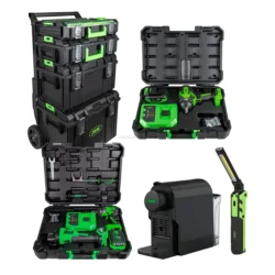 Carro de Ferramentas Modular JBM com Chave de Impacto 1/2'' 1000NM, Rebarbadora, Berbequim e Lâmpada LED