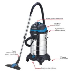 Aspirador de Água e Pó SCHNEIDER 30 L 220-240 V 1200 W Inox - Image 2