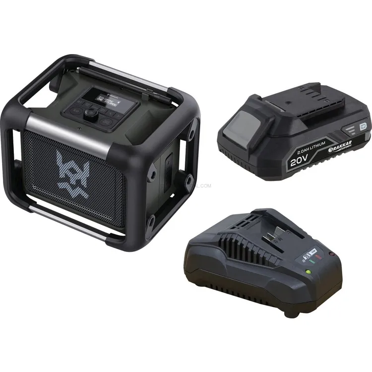 Coluna de Obra Portátil DRAKKAR 80W Bluetooth 5.0 DAB+ 2Ah