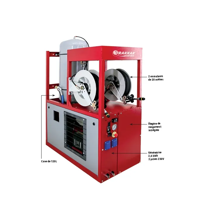 Compressor Térmico 120L 9CV 12 Bar 2000W DRAKKAR com Gerador e Enroladores