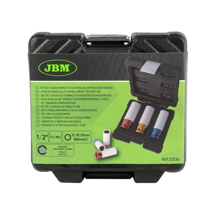 Conjunto de 3 Chaves de Caixa de Impacto JBM 1/2 Polegadas para Rodas
