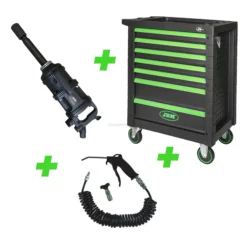 Conjunto de Ferramentas para Camião JBM Série 452 com Chave de Impacto Pneumática, Carro 7 Gavetas e Soprador
