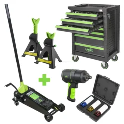 Conjunto de Oficina JBM com Carro 7 Gavetas, Pistola de Impacto 1200NM e Macaco 3,5T