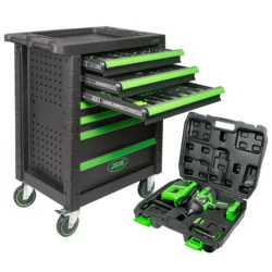 Conjunto JBM com Chave de Impacto a Bateria 1/2'' 1300NM e Carro de Ferramentas 7 Gavetas