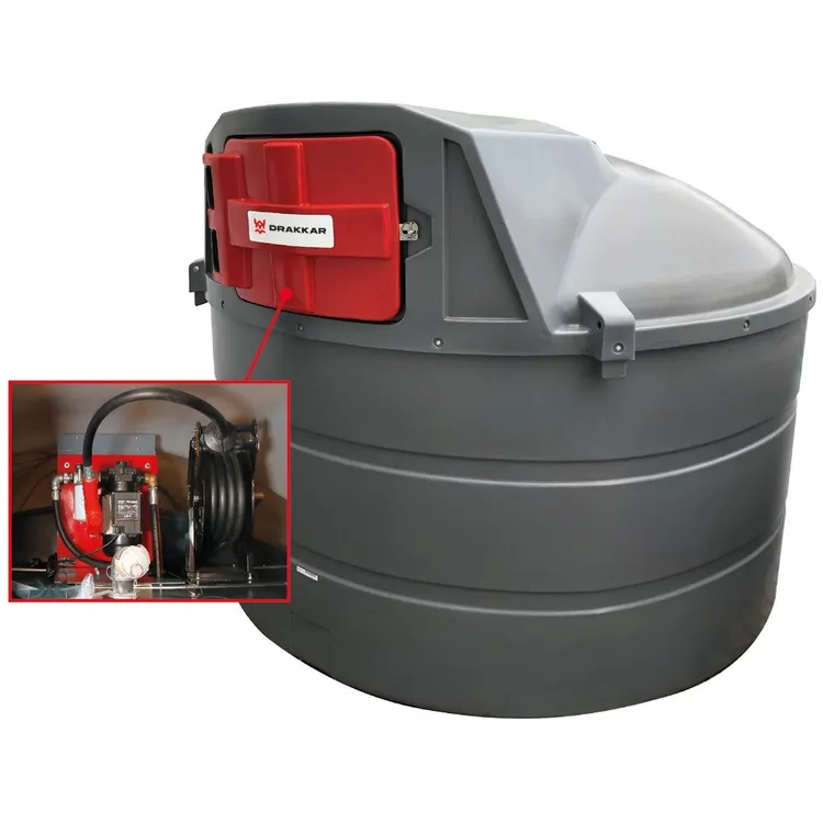 Depósito de Gasóleo PEHD 5000L Parede Dupla DRAKKAR com Armário 230V 100 l/min e Enrolador 8m