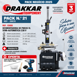 Kit Desmontador de Pneus Semiautomático DRAKKAR 230V com Chave de Impacto e Pasta para Pneus