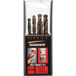 Jogo de 10 Brocas HSS Cobalto DIAGER Ø1-10mm DIN 338