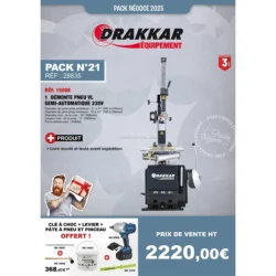 Kit Desmontador de Pneus Semiautomático DRAKKAR 230V com Chave de Impacto e Pasta para Pneus