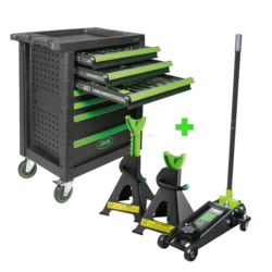 Kit Oficina JBM com Carro 7 Gavetas, Macaco 3.5T e 2 Cavaletes 3T