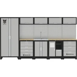 Mobiliário de Oficina 5 Elementos com Lava-loiça e Tampo em Faia DRAKKAR 3635x488x2000mm