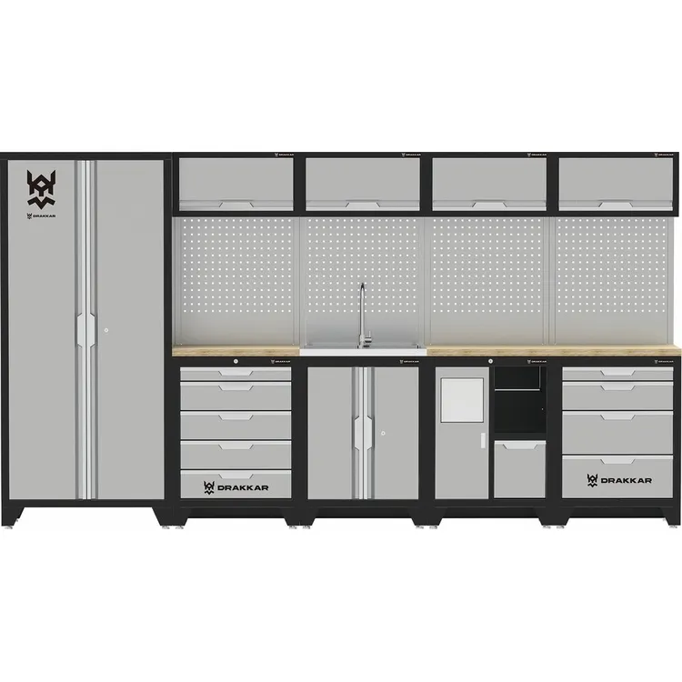 Mobiliário de Oficina 5 Elementos com Lava-loiça e Tampo em Faia DRAKKAR 3635x488x2000mm