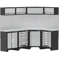 Mobiliário de Oficina de Canto DRAKKAR 4 Elementos com Tampo Inox 3920x488x2000mm