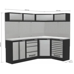 Mobiliário de Oficina de Canto DRAKKAR 4 Elementos com Tampo Inox 3920x488x2000mm