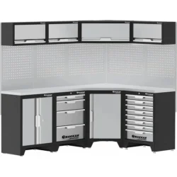 Mobiliário de Oficina de Canto DRAKKAR 4 Elementos com Tampo Inox 3920x488x2000mm
