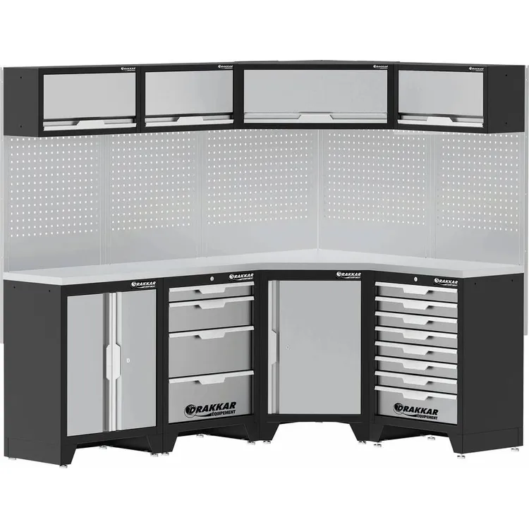 Mobiliário de Oficina de Canto DRAKKAR 4 Elementos com Tampo Inox 3920x488x2000mm