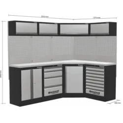 Mobiliário de Oficina de Canto DRAKKAR 4 Elementos com Tampo Inox 3920x488x2000mm