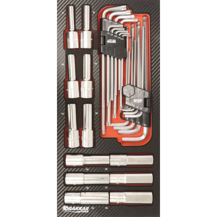 Módulo de Espuma DRAKKAR 31 Peças Hex Torx e Chaves de Caixa 1/2″