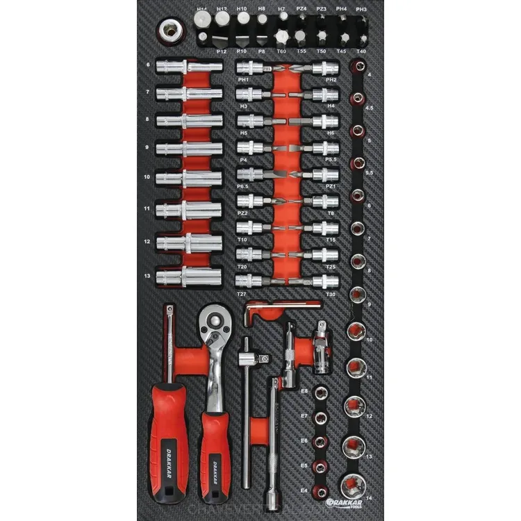 Módulo de Espuma DRAKKAR 402x189mm para Chaves de Caixa 1/4 Polegada 72 Peças