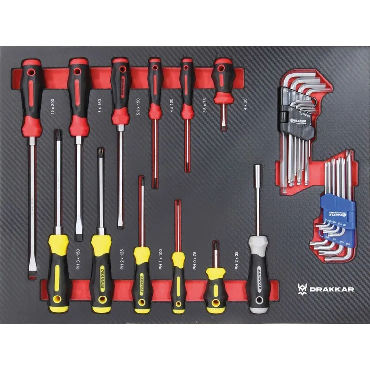 Módulo de Espuma DRAKKAR 530x395mm para Chaves de Fenda e Chaves Hex/Torx 31 Peças