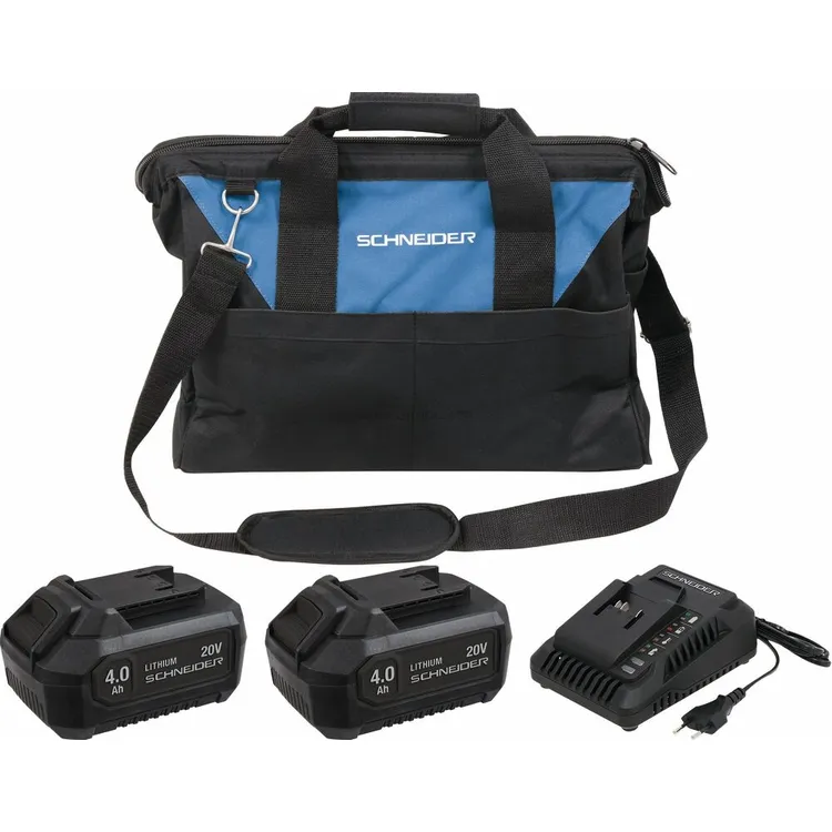 Pack de Baterias SCHNEIDER 20V 2x4Ah com Carregador 3A e Saco
