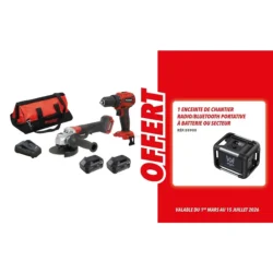 Pack DRAKKAR 20V Berbequim 40Nm e Rebarbadora 125mm 2 Baterias