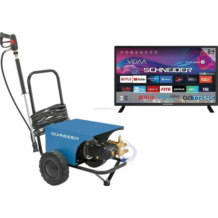 Pack Lavadora de Alta Pressão Água Fria Trifásica Schneider 15l/min 170bar 380V + TV LED 24