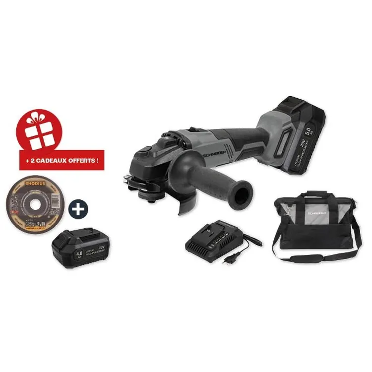 Pack Rebarbadora Brushless SCHNEIDER 125 mm 20 V 5 Ah + 4 Ah