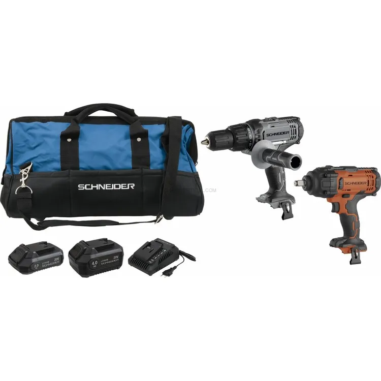 Pack SCHNEIDER 20V Berbequim 50Nm + Chave de Impacto 650Nm + 2 Baterias