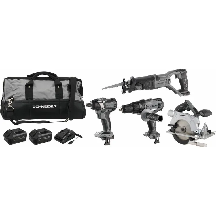 Pack SCHNEIDER 20V Berbequim 50Nm + Impacto 200Nm + Serras 165mm 2x5Ah