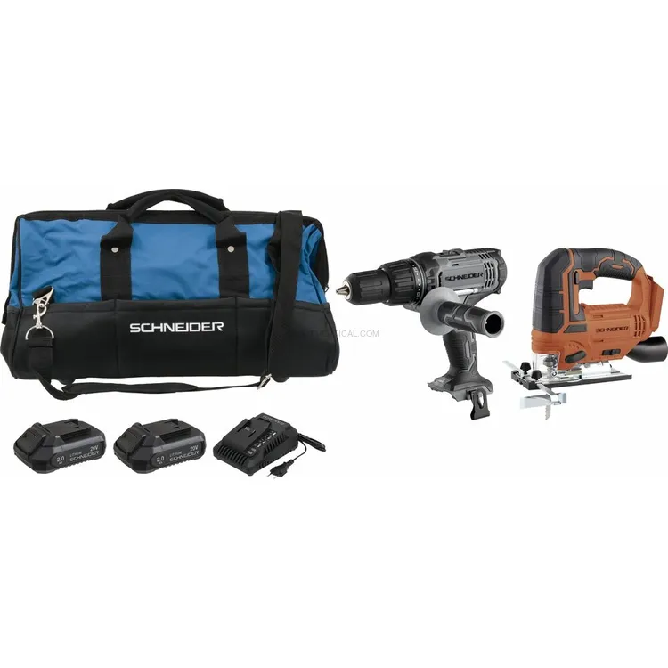 Pack SCHNEIDER 20V Berbequim 50Nm + Serra Tico-Tico + 2 Baterias 2Ah