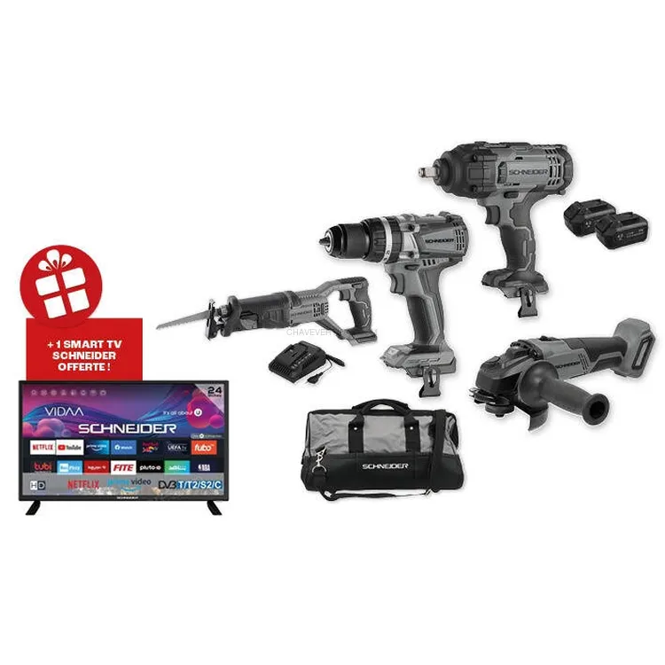 Pack SCHNEIDER 20V Berbequim 60Nm Chave Impacto 650Nm Rebarbadora Serra Sabre