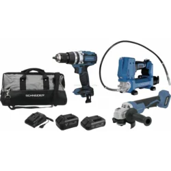 Pack SCHNEIDER 20V Berbequim 65Nm + Bomba de Massa 690bar + Rebarbadora 125mm